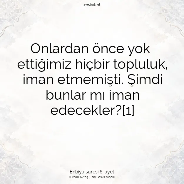 Ayetbul | Kuran Mealleri | Quran | Enbiya suresi 6. ayet