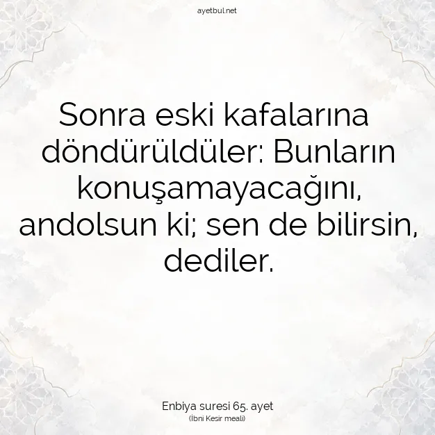 Ayetbul | Kuran Mealleri | Quran | Enbiya suresi 65. ayet