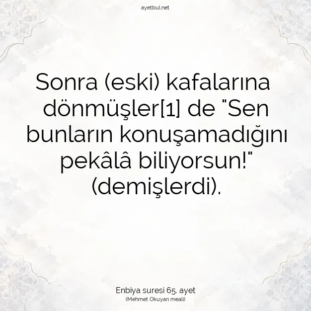 Ayetbul | Kuran Mealleri | Quran | Enbiya suresi 65. ayet