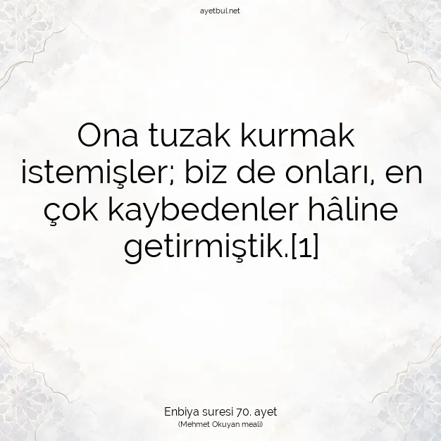 Ayetbul | Kuran Mealleri | Quran | Enbiya suresi 70. ayet