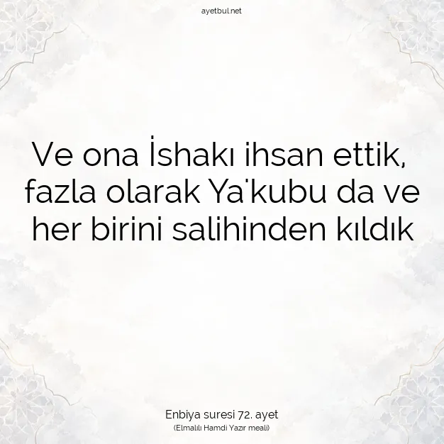 Ayetbul | Kuran Mealleri | Quran | Enbiya suresi 72. ayet