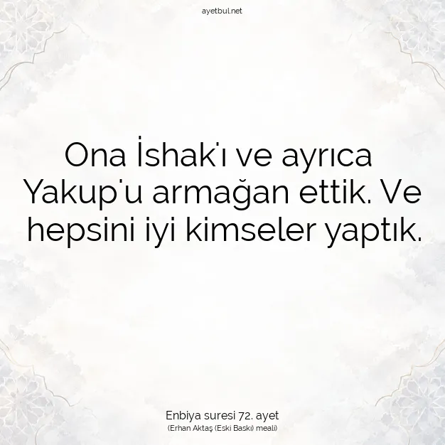 Ayetbul | Kuran Mealleri | Quran | Enbiya suresi 72. ayet