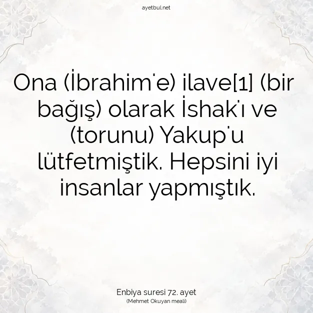 Ayetbul | Kuran Mealleri | Quran | Enbiya suresi 72. ayet