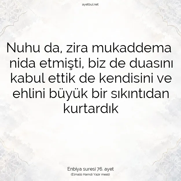 Ayetbul | Kuran Mealleri | Quran | Enbiya suresi 76. ayet