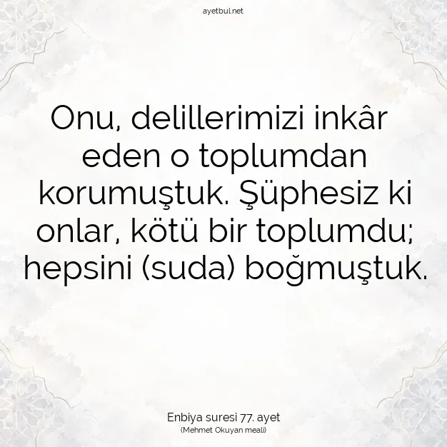 Ayetbul | Kuran Mealleri | Quran | Enbiya suresi 77. ayet