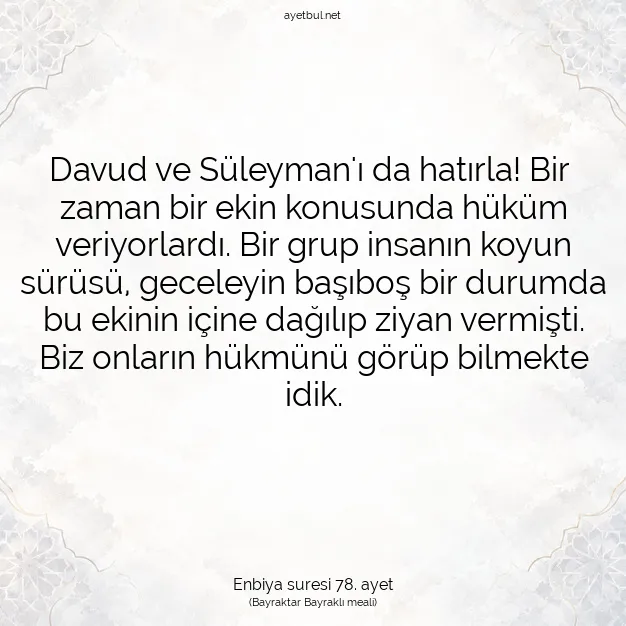 Ayetbul | Kuran Mealleri | Quran | Enbiya suresi 78. ayet