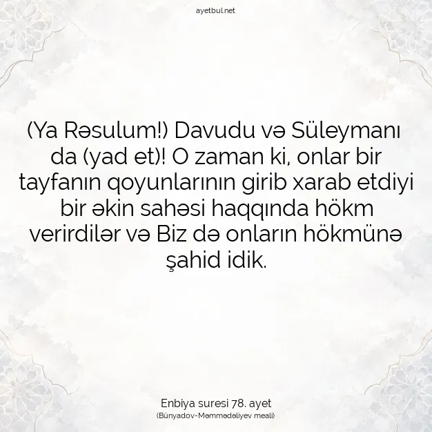 Ayetbul | Kuran Mealleri | Quran | Enbiya suresi 78. ayet