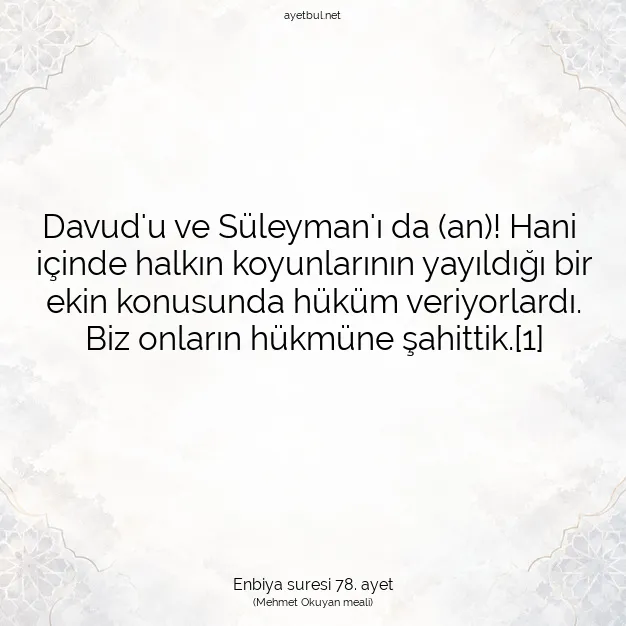 Ayetbul | Kuran Mealleri | Quran | Enbiya suresi 78. ayet