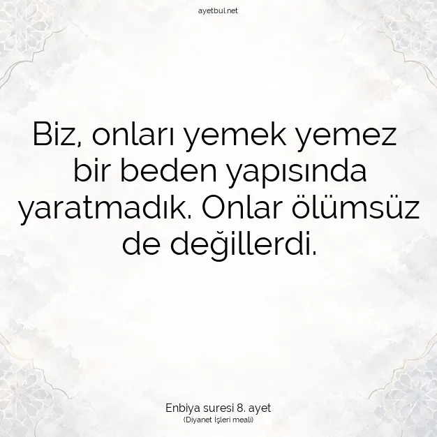 Ayetbul | Kuran Mealleri | Quran | Enbiya suresi 8. ayet
