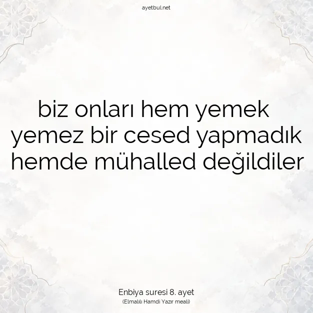 Ayetbul | Kuran Mealleri | Quran | Enbiya suresi 8. ayet
