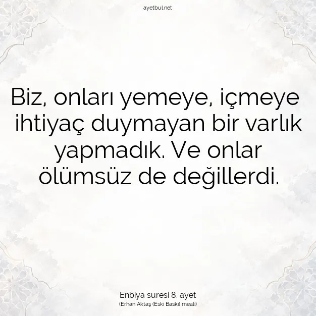 Ayetbul | Kuran Mealleri | Quran | Enbiya suresi 8. ayet
