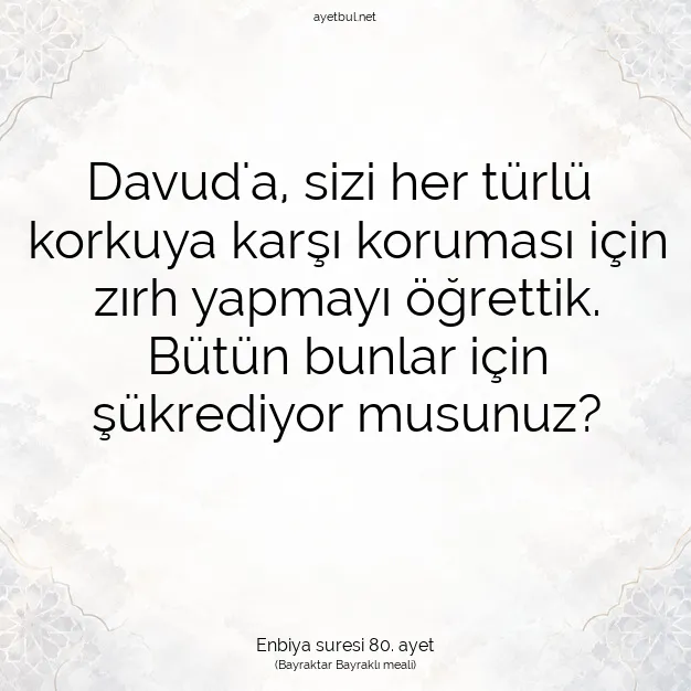 Ayetbul | Kuran Mealleri | Quran | Enbiya suresi 80. ayet