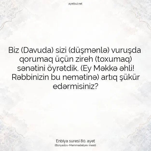 Ayetbul | Kuran Mealleri | Quran | Enbiya suresi 80. ayet
