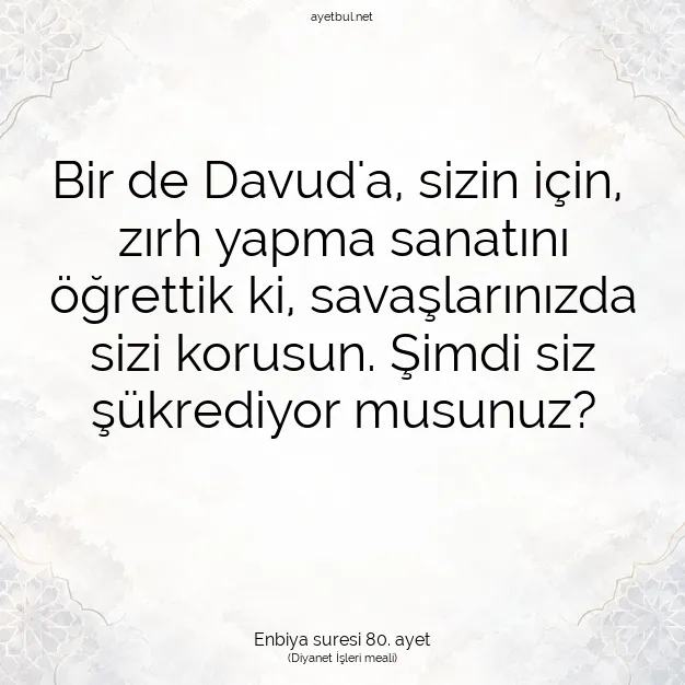 Ayetbul | Kuran Mealleri | Quran | Enbiya suresi 80. ayet