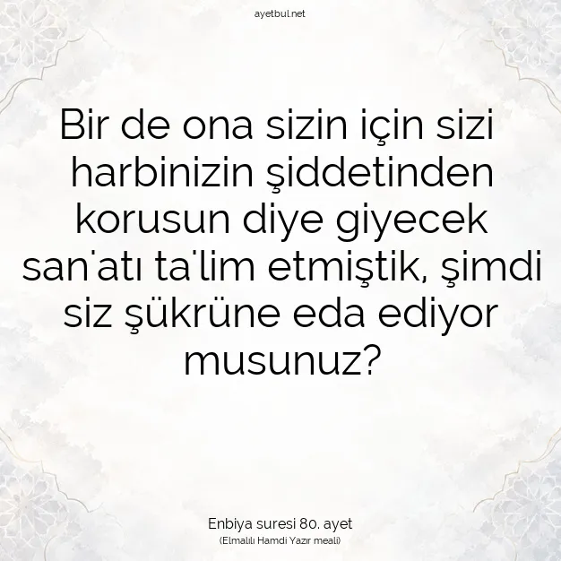 Ayetbul | Kuran Mealleri | Quran | Enbiya suresi 80. ayet