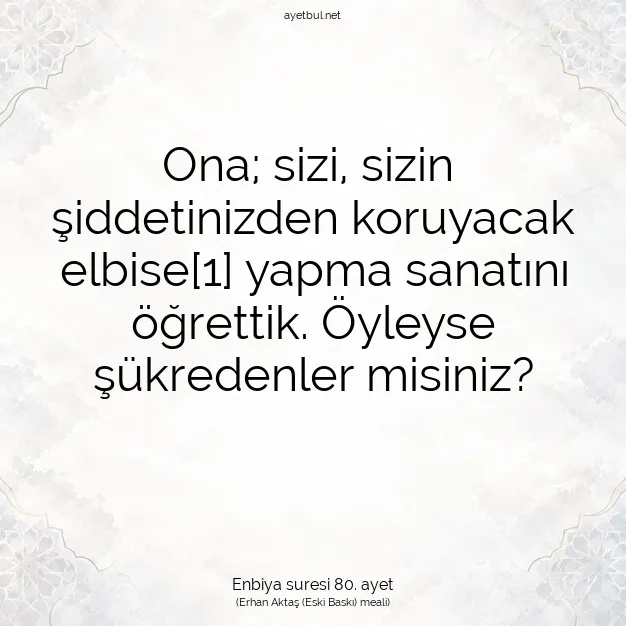 Ayetbul | Kuran Mealleri | Quran | Enbiya suresi 80. ayet