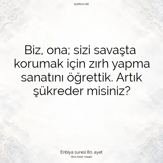 Ayetbul | Kuran Mealleri | Quran | Enbiya suresi 80. ayet