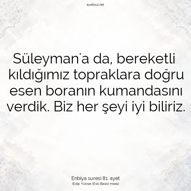 Ayetbul | Kuran Mealleri | Quran | Enbiya suresi 81. ayet