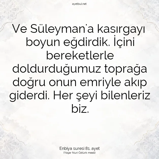 Ayetbul | Kuran Mealleri | Quran | Enbiya suresi 81. ayet