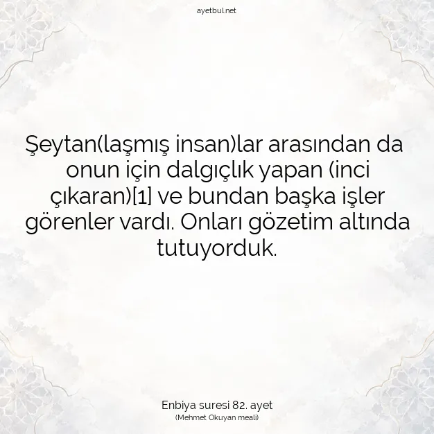 Ayetbul | Kuran Mealleri | Quran | Enbiya suresi 82. ayet