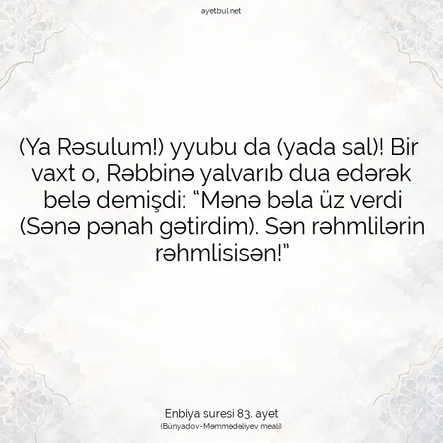 Ayetbul | Kuran Mealleri | Quran | Enbiya suresi 83. ayet