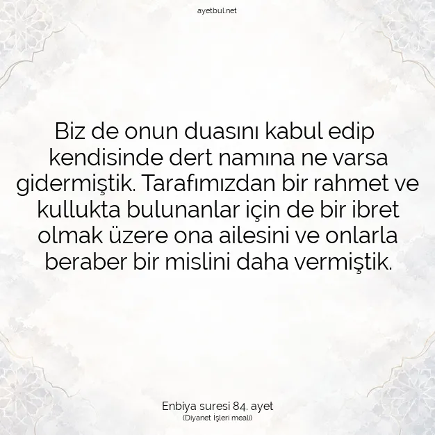 Ayetbul | Kuran Mealleri | Quran | Enbiya suresi 84. ayet