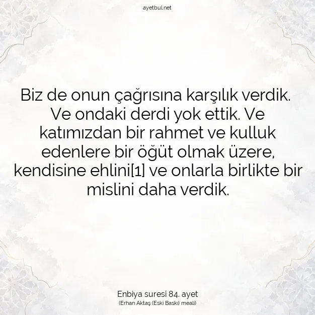 Ayetbul | Kuran Mealleri | Quran | Enbiya suresi 84. ayet