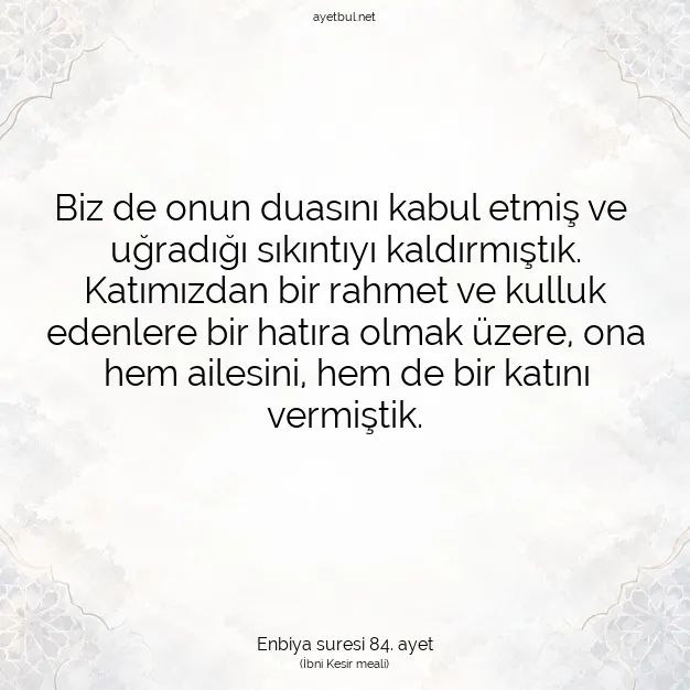 Ayetbul | Kuran Mealleri | Quran | Enbiya suresi 84. ayet