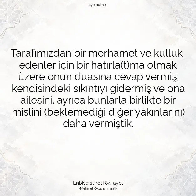 Ayetbul | Kuran Mealleri | Quran | Enbiya suresi 84. ayet