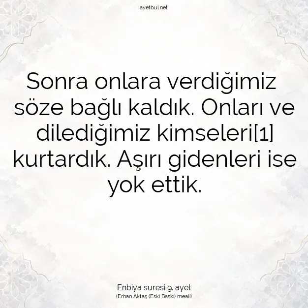 Ayetbul | Kuran Mealleri | Quran | Enbiya suresi 9. ayet