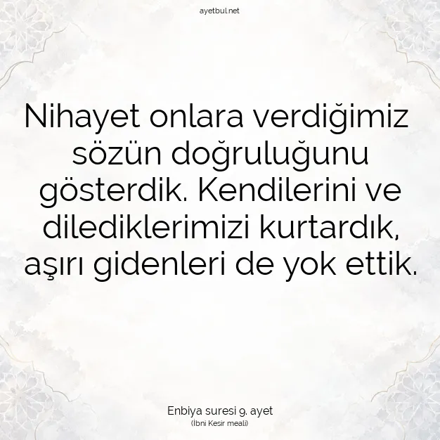 Ayetbul | Kuran Mealleri | Quran | Enbiya suresi 9. ayet