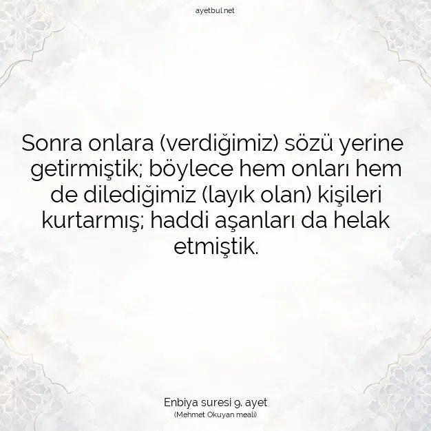 Ayetbul | Kuran Mealleri | Quran | Enbiya suresi 9. ayet