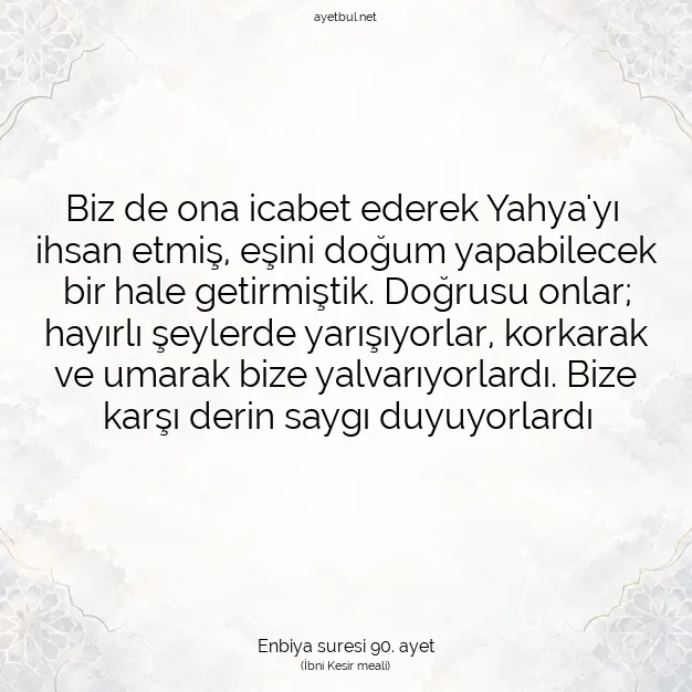 Ayetbul | Kuran Mealleri | Quran | Enbiya suresi 90. ayet