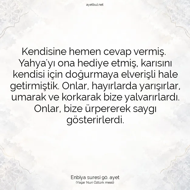 Ayetbul | Kuran Mealleri | Quran | Enbiya suresi 90. ayet
