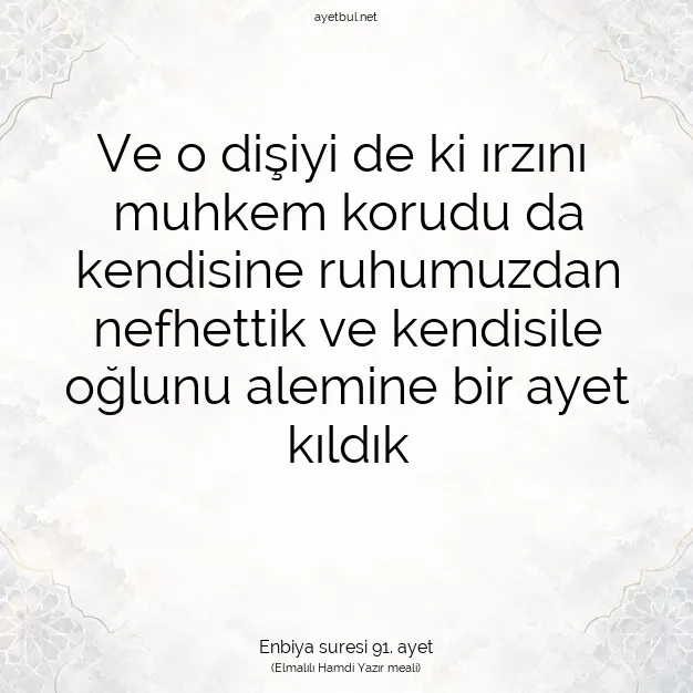 Ayetbul | Kuran Mealleri | Quran | Enbiya suresi 91. ayet