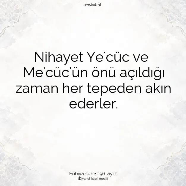 Ayetbul | Kuran Mealleri | Quran | Enbiya suresi 96. ayet