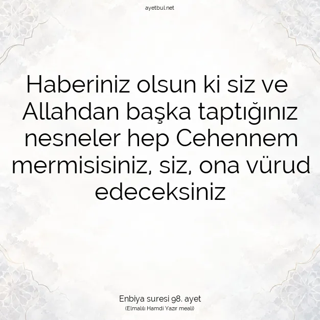 Ayetbul | Kuran Mealleri | Quran | Enbiya suresi 98. ayet