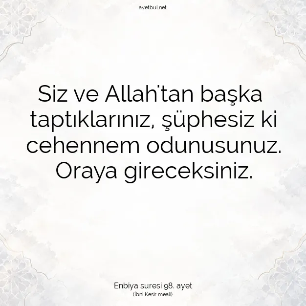Ayetbul | Kuran Mealleri | Quran | Enbiya suresi 98. ayet
