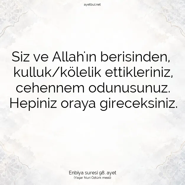 Ayetbul | Kuran Mealleri | Quran | Enbiya suresi 98. ayet