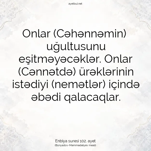 Ayetbul | Kuran Mealleri | Quran | Enbiya suresi 102. ayet