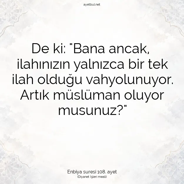 Ayetbul | Kuran Mealleri | Quran | Enbiya suresi 108. ayet