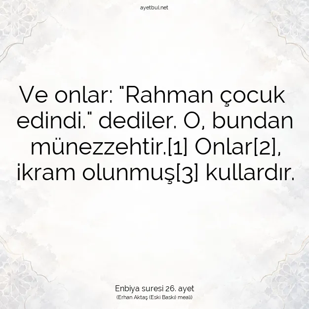 Ayetbul | Kuran Mealleri | Quran | Enbiya suresi 26. ayet
