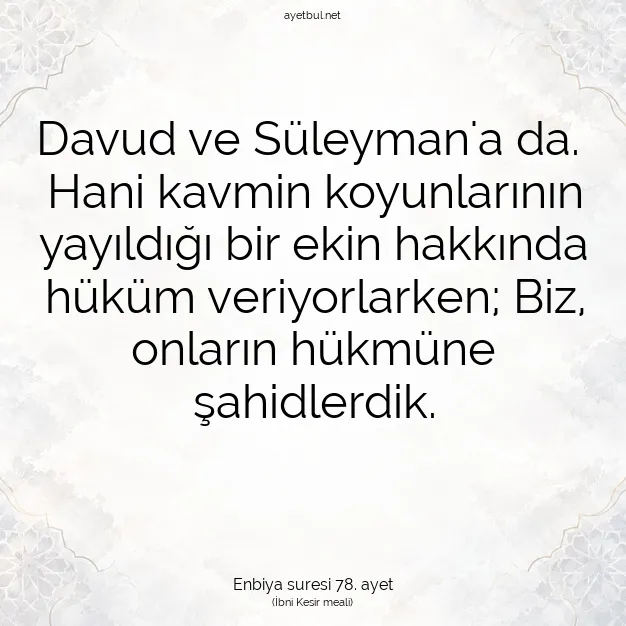 Ayetbul | Kuran Mealleri | Quran | Enbiya suresi 78. ayet