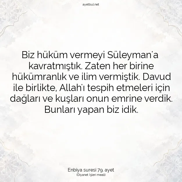 Ayetbul | Kuran Mealleri | Quran | Enbiya suresi 79. ayet