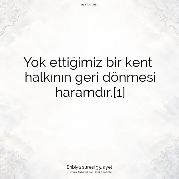 Ayetbul | Kuran Mealleri | Quran | Enbiya suresi 95. ayet