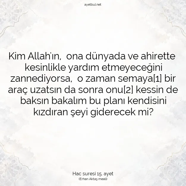 Ayetbul | Kuran Mealleri | Quran | Hac suresi 15. ayet