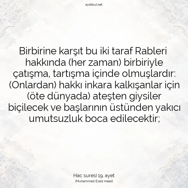 Ayetbul | Kuran Mealleri | Quran | Hac suresi 19. ayet