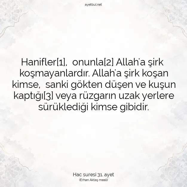 Ayetbul | Kuran Mealleri | Quran | Hac suresi 31. ayet