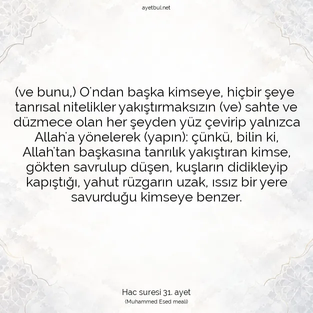 Ayetbul | Kuran Mealleri | Quran | Hac suresi 31. ayet