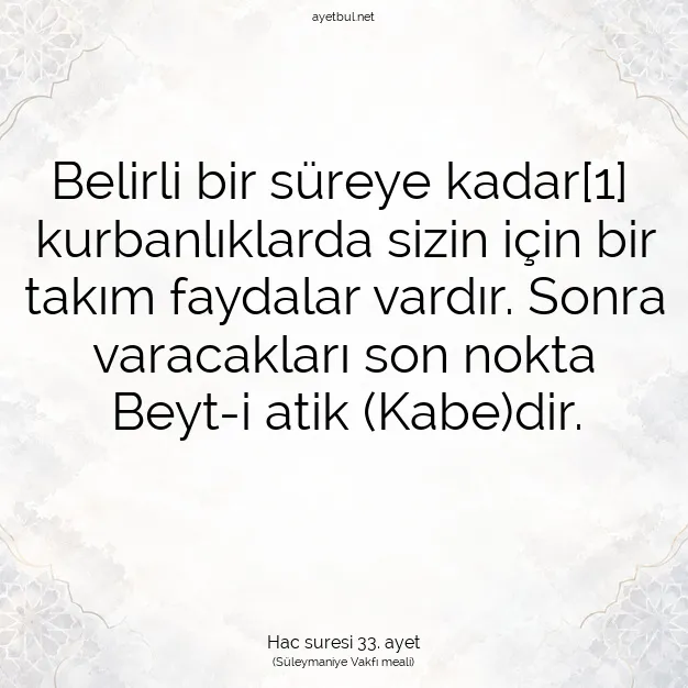 Ayetbul | Kuran Mealleri | Quran | Hac suresi 33. ayet